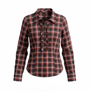 NWOT Talbots Red/Black Plaid Long Sleeve Ruffle Blouse Size 12